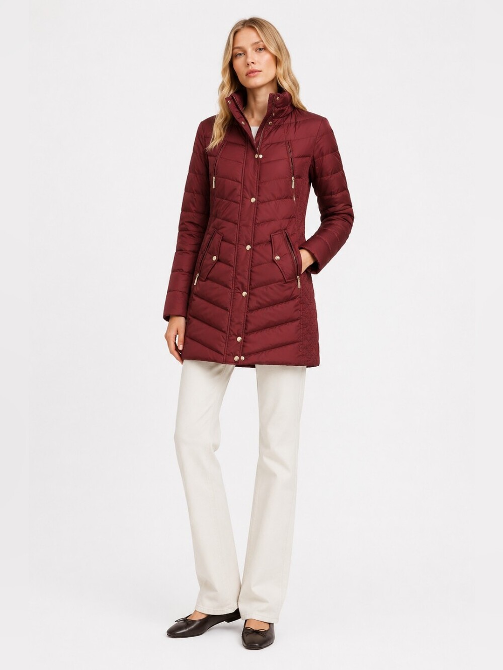 MICHAEL KORS Size XS Burgundy Quilted Long Puffer Winter Coat